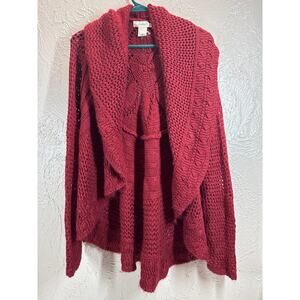 Dressbarn Cardigan Womens Burgundy Knit Crochet Open‎ Front Sweater Size Large